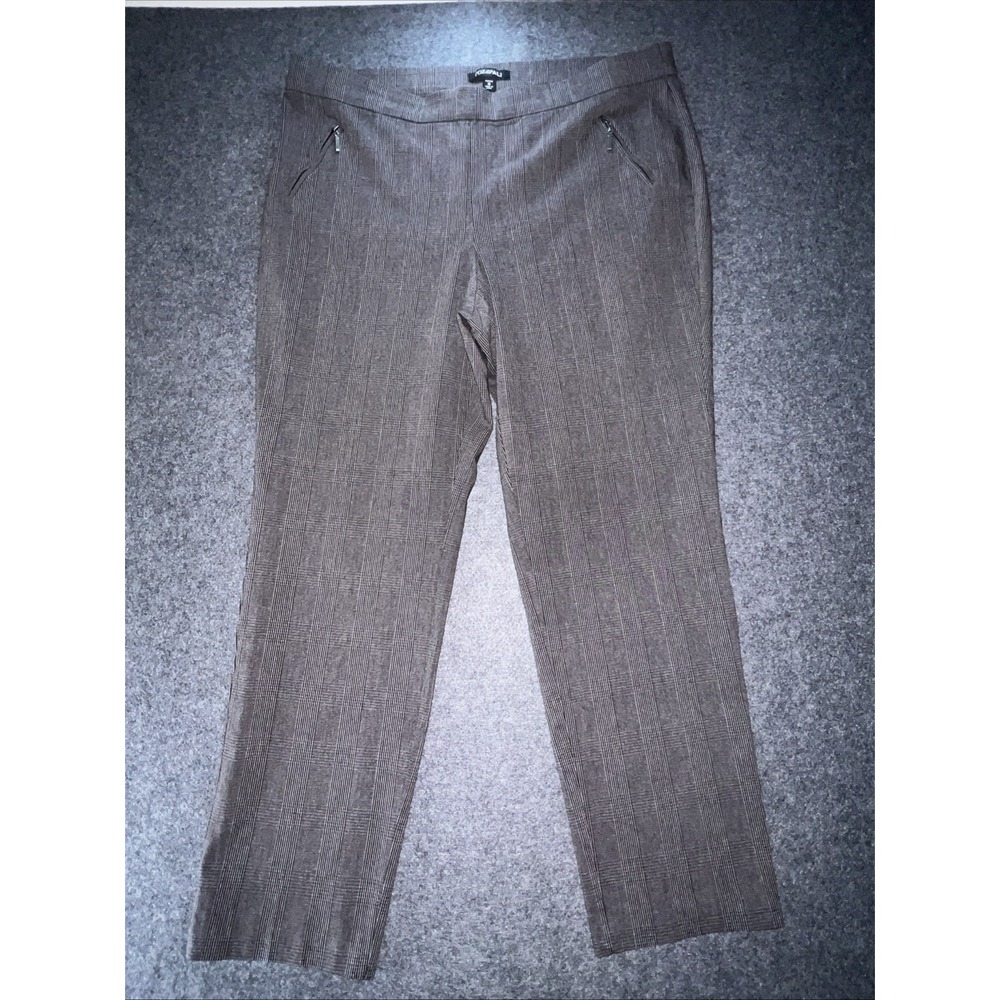Roz & Ali Plaid Pants with Stretch, Zipper Accent, Rayon Blend, Pockets